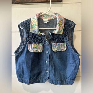 Vintage Denim vest with Ducklings floral details. Girls size 10